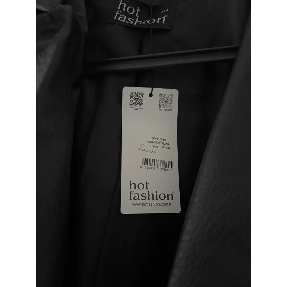 Black Faux Leather Trench Coat Women Long Belted Classic Jacket Stylish Outerwea - Picture 7 of 10